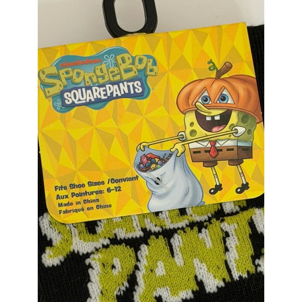 Nickelodeon SpongeBob SquarePants Mens Crew Socks Black Graphic Shoe Size 6-12